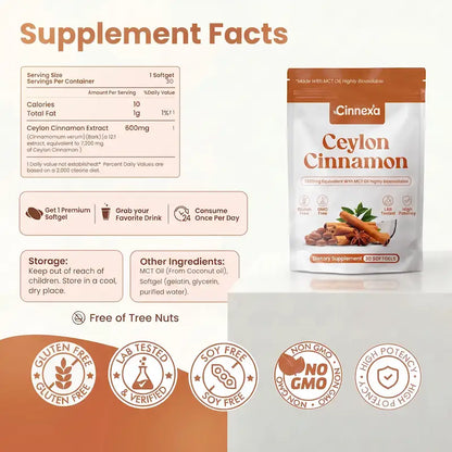 Ceylon Cinnamon 7200mg Equivalent with MCT Oil
